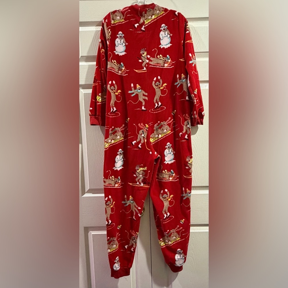 Nick & Nora Vtg Sock Monkey Pjs skate Red pajamas sleeper one piece Size Small - Picture 4 of 4
